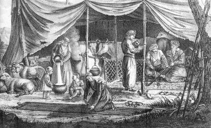 Gaspard DrouvilleによるVoyage en Perse出身のクルド遊牧民の家族、1825年発行