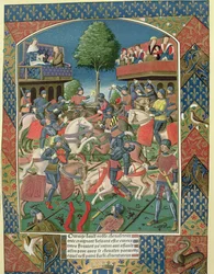 Antoine Verard (1485-1512) によって印刷された「Lancelot du Lac」からの騎士のトーナメント