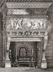 フランス・パリのクリュニー美術館にあるルネッサンス様式の暖炉（1870年頃に出版された「Les Merveilles de la Science」より）（エングレーヴィング