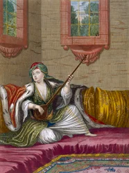 テヘゴールを弾くトルコの少女、1708年頃