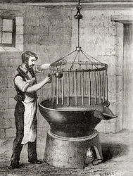 19世紀、キャンドルを作る商人。1870年頃に出版された