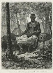 アルフレッド・マルシェが1875年から1877年にかけてガボンとオグエ川を旅した際の物語を説明するために、D.Maillartが描いたフェティッシュール（フェティッシュの魔力を使える魔術師）。Le tour du monde』に掲載されたエングレーヴィング。