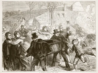 1871年3月の包囲中の葬儀、1870年から1871年のフランスとドイツ間の戦争のカッセルズ歴史のイラスト