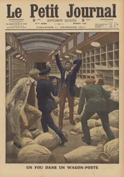 パリに到着した列車の郵便馬車に乗った狂人（カラーリトグラフ