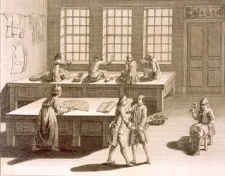 エンサイクロペディデサイエンスエメティエ、デニスディドロ（1713-84）による仕立て屋ワークショップ、1770年頃発行