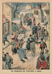 手押し車での結婚式、ルプティジャーナルの裏表紙イラスト、サプリメントイラストレーター、1914年4月5日