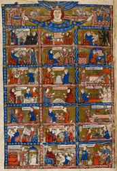 追加。 30024 f.1v ブルネット・ラティーニ作「Li Livres dou Tresor」より、芸術と科学を表す 21 の場面