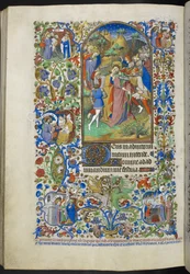 Ms 18850 f.221v、アワーズ オブ ザ パッション [Lauds] を追加。 キリストの裏切り、Book of Hours（The Bedford Hours）からの1410-30年頃（ベラムのインク、色、金）