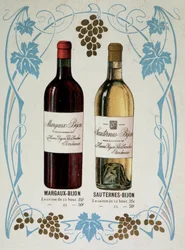 ワイン「Margaux-Bijon」（マルゴー・ビジョン）および「Sauternes-Bijon」（ソーテルヌ・ビジョン）の販売に関する広告、12本で25frs、25本で50frs。