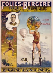 Folies-Bergèreの広告、Wonderful Work on the Wire by Fontaine、パブ。パリ1870-1890年