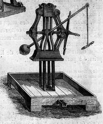 農業機械：1860年にパリで開催された農業博覧会で発表されたプレス機。6月30日付「Le Monde Illustré」168号に掲載された図版
