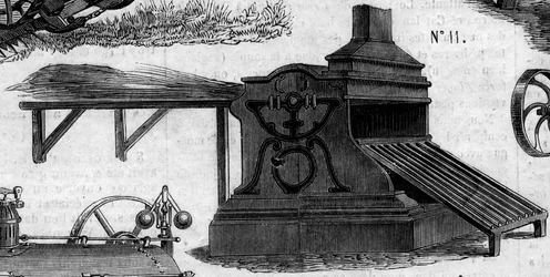 農業機械：1860年のパリ農業競技会で発表された脱穀機。1860年7月7日付の "Le Monde Illustré "169号に掲載された図版。