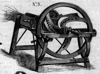 農業機械：1860年のパリ農業競技会で発表されたイギリス製のわらじ。1860年7月7日付の "Le Monde Illustré "169号に掲載された図版。