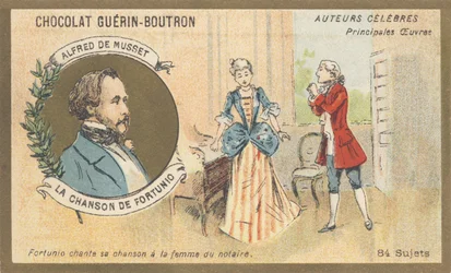 アルフレッド・ド・ミュセット（1810-1857）、ロマン派時代のフランス人作家、「シャンソン・ド・フォルトゥニオ」の作者、詩（1852）