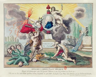 ミラボーの死の寓話。 1791（カラー彫刻）