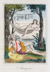アマゾン、J。デュファイによる「世界の旅の歴史」のイラスト、Courvalet＆Co.、パリ発行、1826年（カラー彫刻）1826年（カラー彫刻）