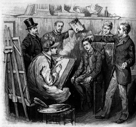 パリの美術学校の候補者に対する骨相学者（phhrenology）の分析。輝かしい雑誌 "La jeunesse "に掲載されたエングレーヴィング