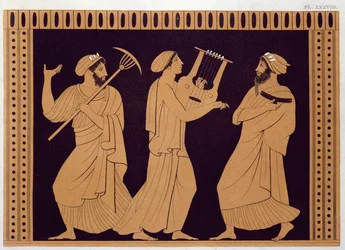 古代の花瓶の後の古代ギリシャの劇場シーン