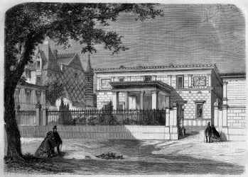古代建築：建築家アルフレッド・ノルマンが建てた「プリンス・ナポレオン」（1822-1891）のポンペイ家のファサードの様子。パリ、モンテーニュ通り