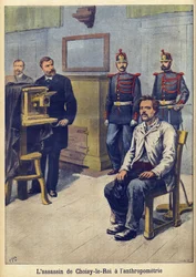 人間測定 - アルフォンス・ベルティヨン（1853-1914）のイラスト（「Le Petit Journal」1899年5月号より）（エングレーヴィング
