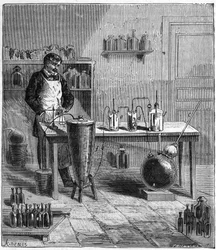 Eugene SOUBEIRAN（1797-1858）が製作した重曹製造装置 - Alexis Clercの「万人のための科学-人気の物理学と化学」に掲載された版画 - 19世紀末 - 個人蔵