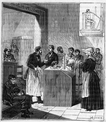 19世紀末にパリの病院で使用されていた硫黄による疥癬対策の装置 - アレクシス・クレールの「万人の恵みに浴する科学-物理学と化学」に掲載された版画 - 19世紀末 - 個人蔵
