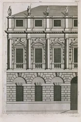 バーナードピカール（1673-1733）c.1716によって彫刻された、パラディアンのプロポーションを示す建築デザイン