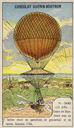 パラシュート、ラダー、オールを装備した気球を試すブランシャール（フランス・グルネル