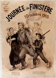 ブルトン人兵士とその家族 - 10月10日「フィニステールの日」のポスター
