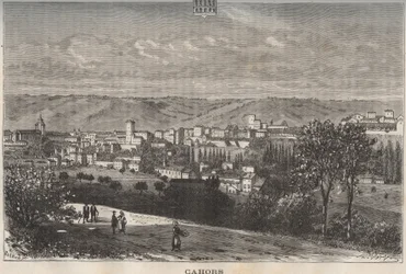 Cahors - Lot - Midi-Pyrenees - V.A. Malt-Brownの "La France illustree: geographie, histoire, administration statistique "に掲載された彫刻。1884