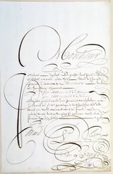 カリグラフィー。1678年頃にフランソワ・ドゥ・ブルインが書したアカウントレター。