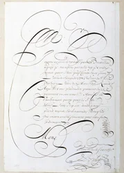 カリグラフィー。1678年頃にフランソワ・ドゥ・ブルインが揮毫した勘定書。パリ市立歴史図書館