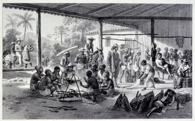 ブラジルの黒人たちの野営地。19世紀の版画。シャルトル、美術館