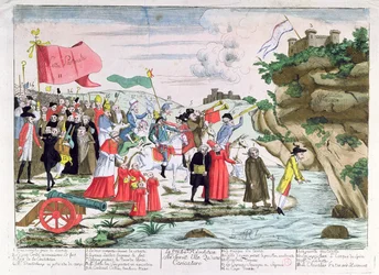 革命中にドイツに避難したフランスの聖職者や貴族を嘲笑する漫画、1792年