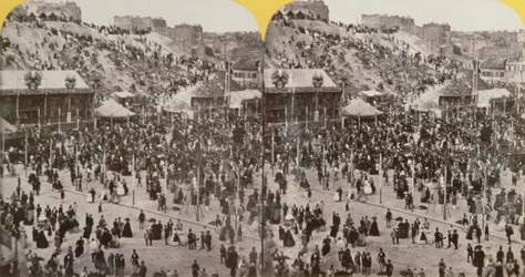 パリのモンマルトルでのお祝い、立体視、1860年頃