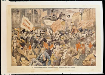 1902 年 5 月、トランスバール川の和平締結のニュースを受けて、ロンドンの街頭で行われた祝賀会 (印刷物)