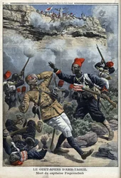 チャド、アビル・タウイル（Abir-Taouil）での待ち伏せ、フィーゲンシュー大尉の死、「Le petit Journal」のイラスト、イラスト付付録、1910年3月6日付