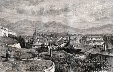 Chambery - Savoie - V.A. Malt-Brownによる「La France illustree: geography, history, statistical administration」に掲載された彫刻。1884