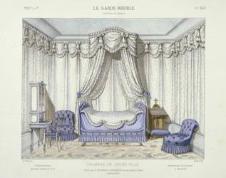 少女の部屋、『Le Garde-Meuble』より。パリ、1890年頃（カラーリトグラフ）