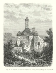 フォントヴロー修道院の近くにある死者の葬儀用礼拝堂とランタン(彫刻)