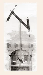 シャッペの電信システム（1870年頃に出版された『Les Merveilles de la Science』より）（エングレーヴィング