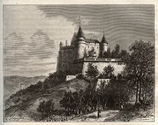 Chateau de Mercues - Cahors - V.A. Malt-Brownによる "La France illustree: Geography, History, statistical administration "に掲載された彫刻。1884