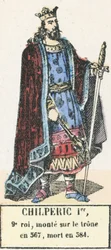 チルペリック1世、第9代王、567年に即位、584年に死去（カラー図版
