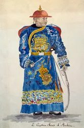 モルッカ諸島・アンボン島の中国人船長 ジュール＝ルイ・ルジューヌの水彩画（『世界一周の船旅』に基づく