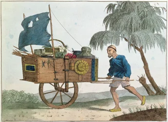 1811年の帆の下に手押し車を持つ中国の農民