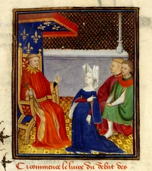 ルイ・ドルレアンに宛てたクリスティン、MS Harley 4431、f.58v、フランス、1410-14年頃（羊皮紙の色）