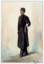 第二共和国時代の市警察の制服。1870年頃の水彩画