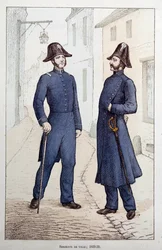市の巡査部長。話している2人の法執行官。石版画 1829-1830年頃 パリ市警察局