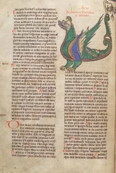 タラ。グエルフ。 1 Gud。緯度。ランベルトドサントメールc.1120によるLiber Floridusからの40v、ドラゴンのイラスト付きテキスト