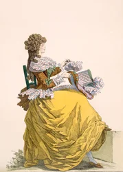 Colinette、プレートno.315、Galeries des Modes et Costumes Francais、c.1778-87 99：clothing;伝統的なドレス;伝統的な衣装;ファッション;図; c18th;ファッショナブル。 clo
